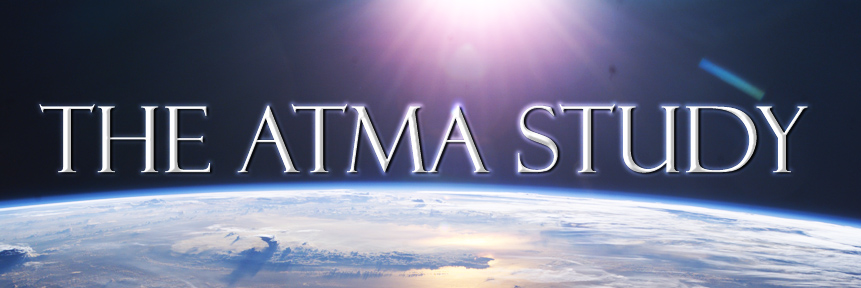 Photo of Earth from space by NASA and ATMA Study header graphic of Movie Title over the Earth backlite by the sun